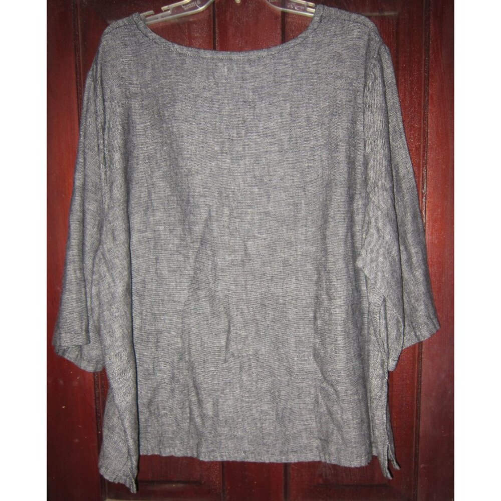 Hot Cotton Woman Plus New 2X Top Blouse Shirt Linen Cotton Tweed 3/4 Slv Popover - Picture 2 of 3
